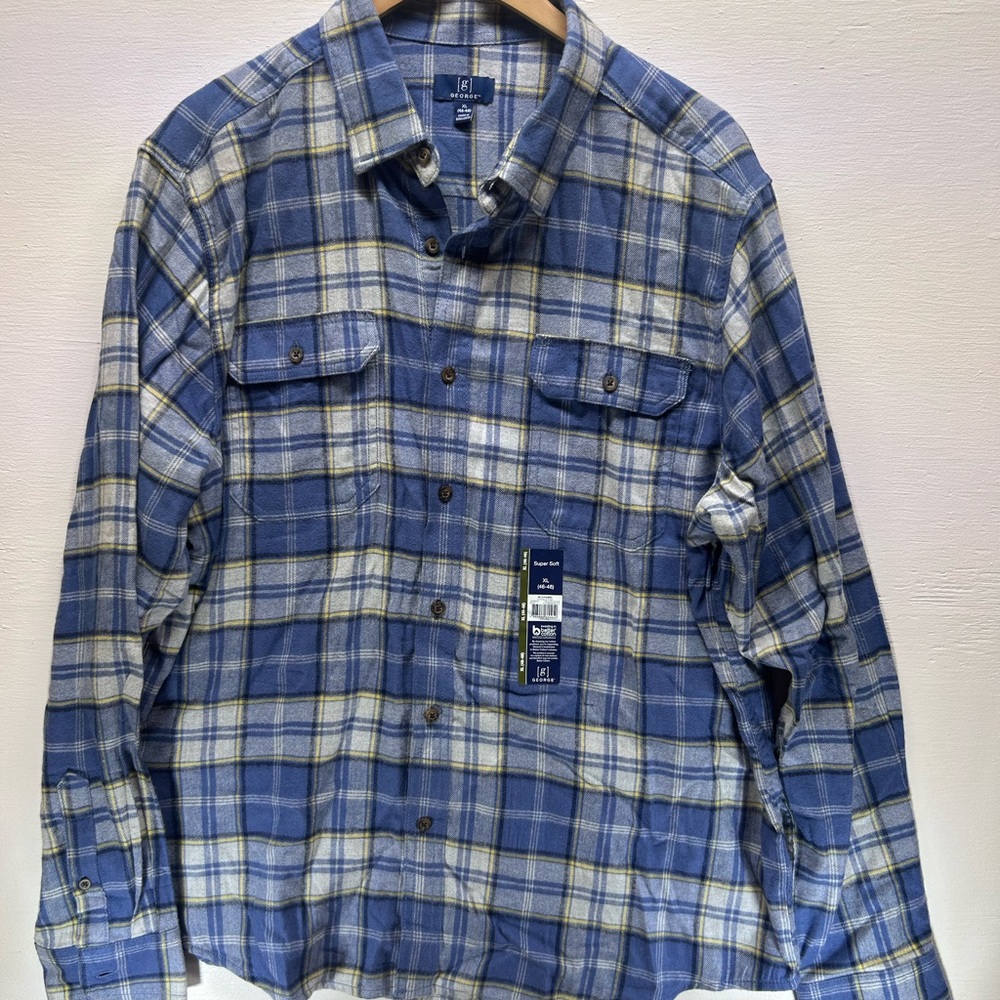 George Super Soft Blue and Yellow Plaid Shirt
